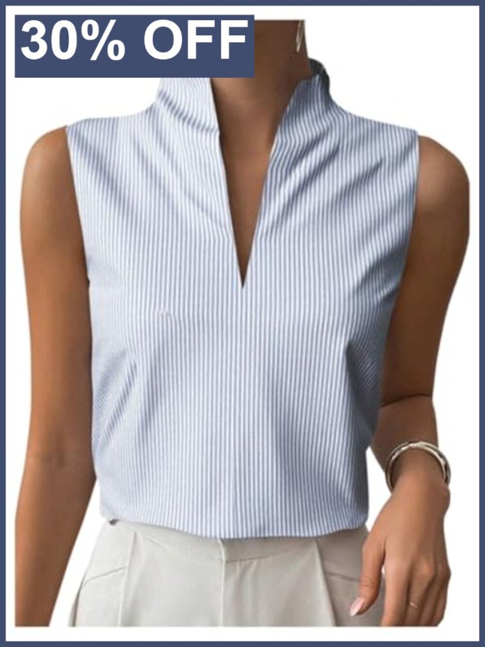 SOLY HUX Women's V Neck Sleeveless Striped Work Blouse Tank Top
